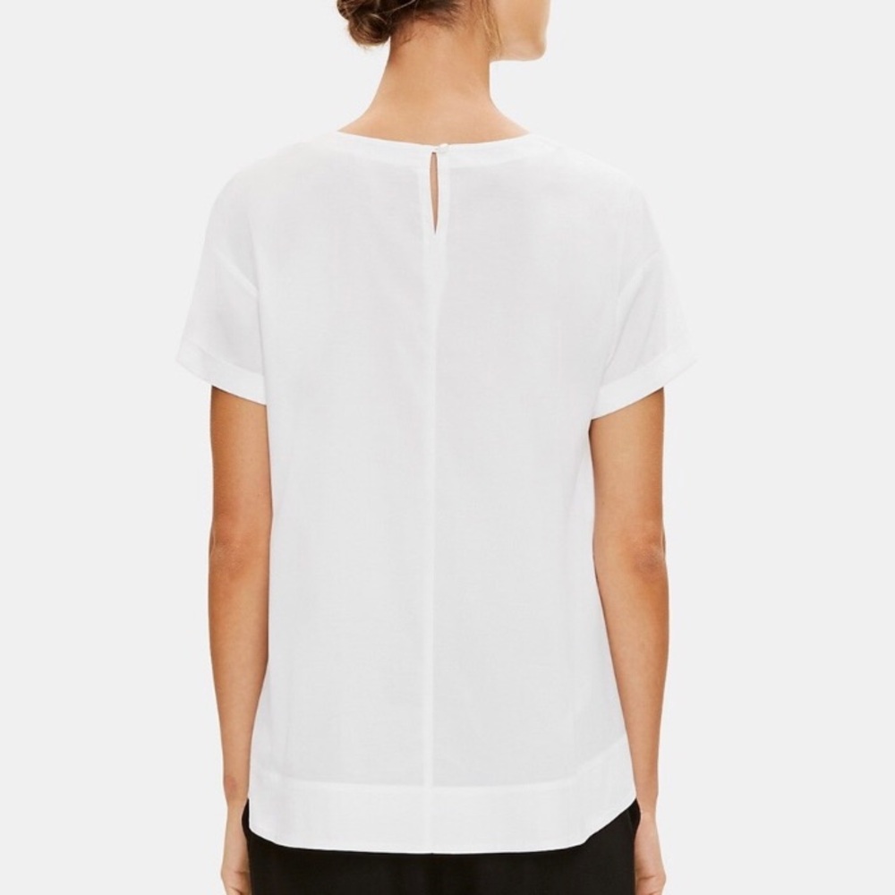 Eileen Fisher blouse organic cotton round neck shirt sleeve rounded hem - Picture 2 of 10